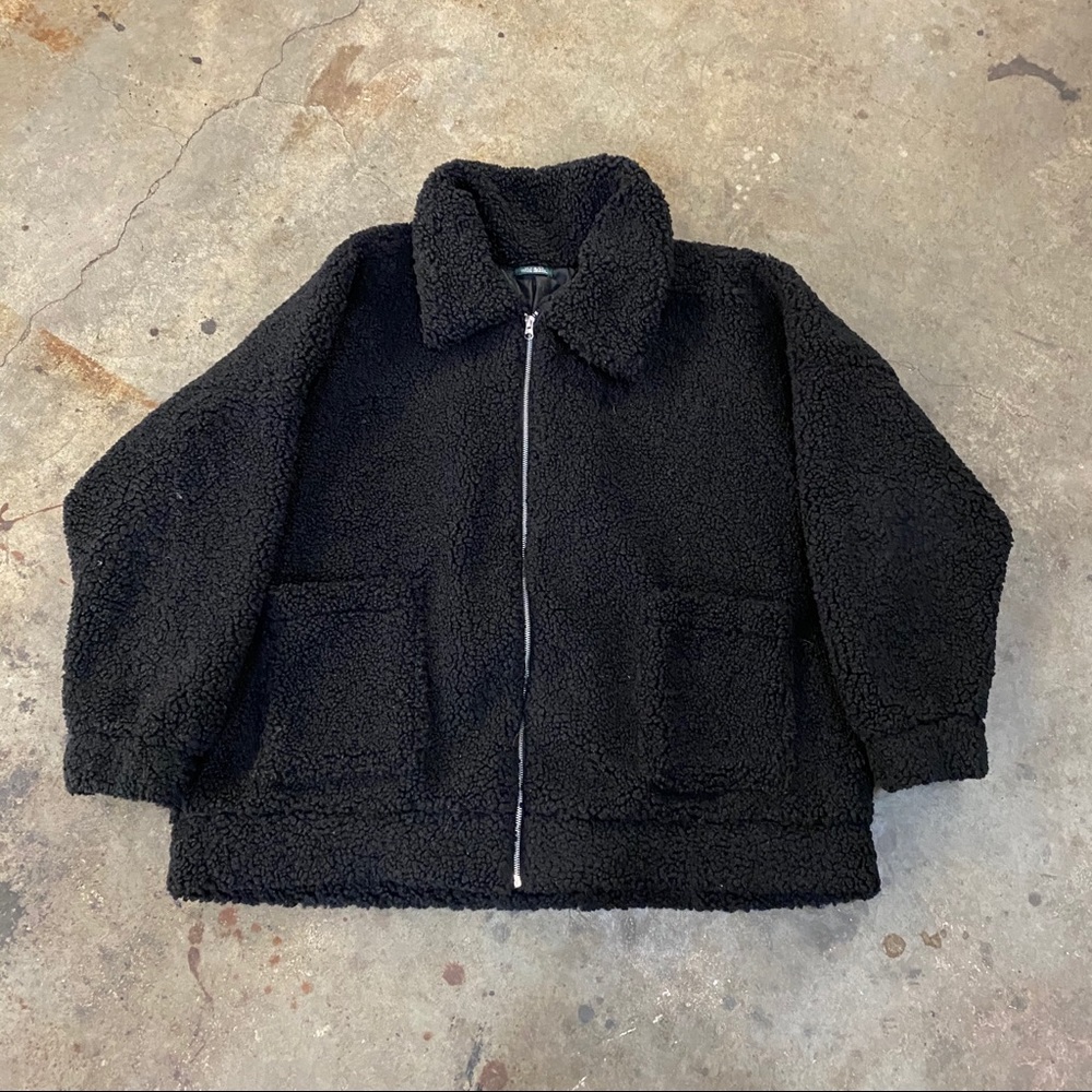 Fuzzy oversized zip up jacket